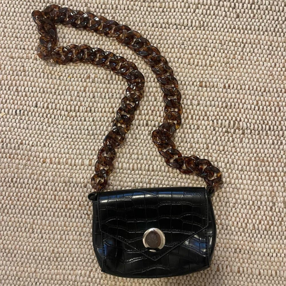Princess Polly Black mini crocodile faux leather shoulder crossbody purse